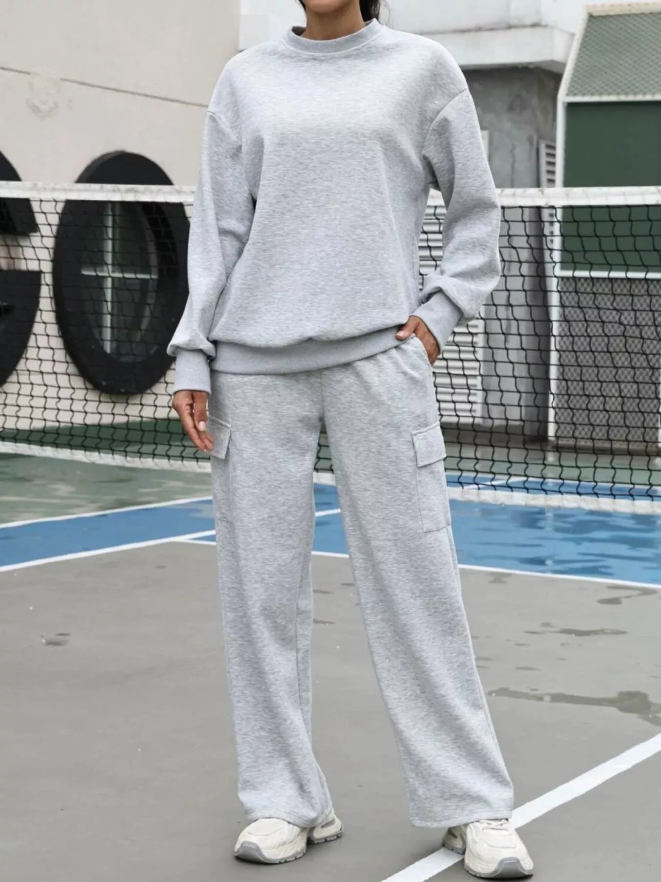 Dropped Shoulder Sweatshirt and Pants Set - FLORENTINE IRIS