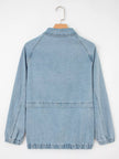 Elastic Edge Collared Zip Up Denim Jacket With Pocket - FLORENTINE IRIS