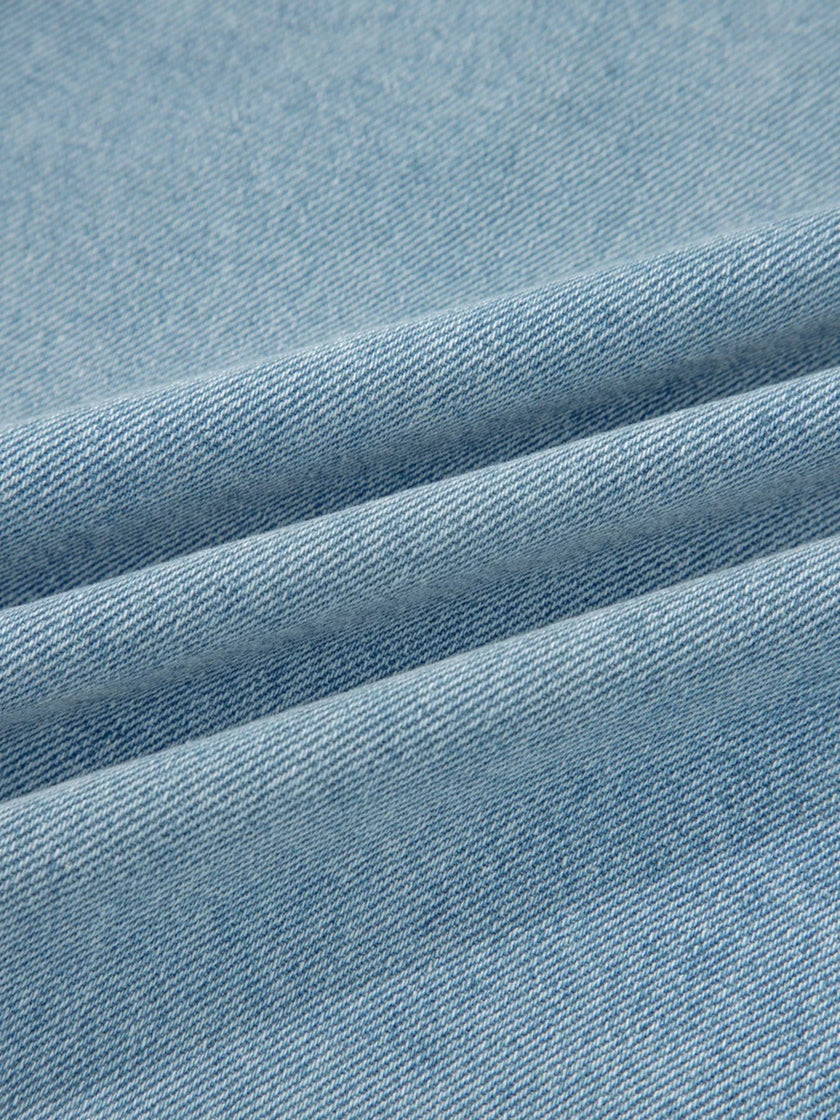 Elastic Edge Collared Zip Up Denim Jacket With Pocket - FLORENTINE IRIS