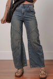 Exposed Stitching Loose Straight High Waist Jeans - FLORENTINE IRIS