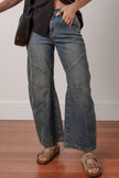 Exposed Stitching Loose Straight High Waist Jeans - FLORENTINE IRIS