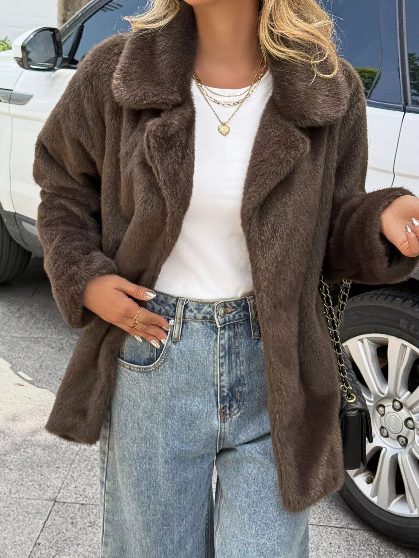 Faux Fur Button Up Outerwear - FLORENTINE IRIS