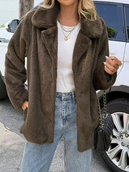 Faux Fur Button Up Outerwear - FLORENTINE IRIS