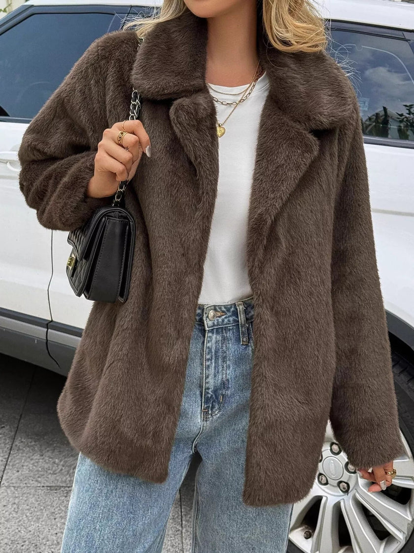 Faux Fur Button Up Outerwear - FLORENTINE IRIS