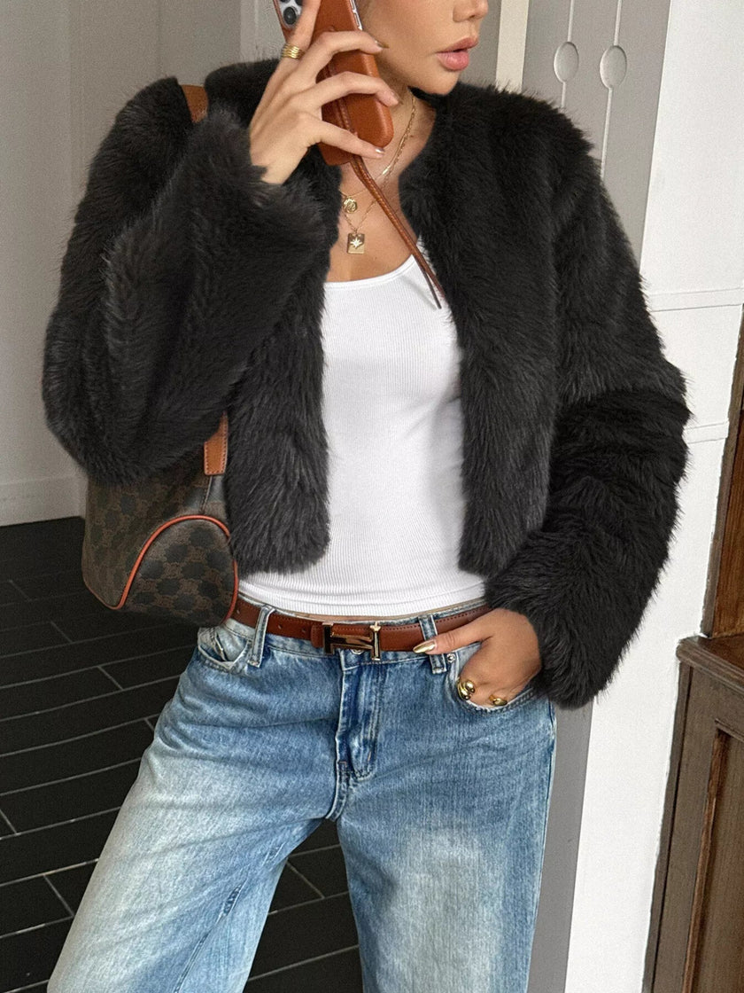 Faux Fur Cropped Outerwear - FLORENTINE IRIS
