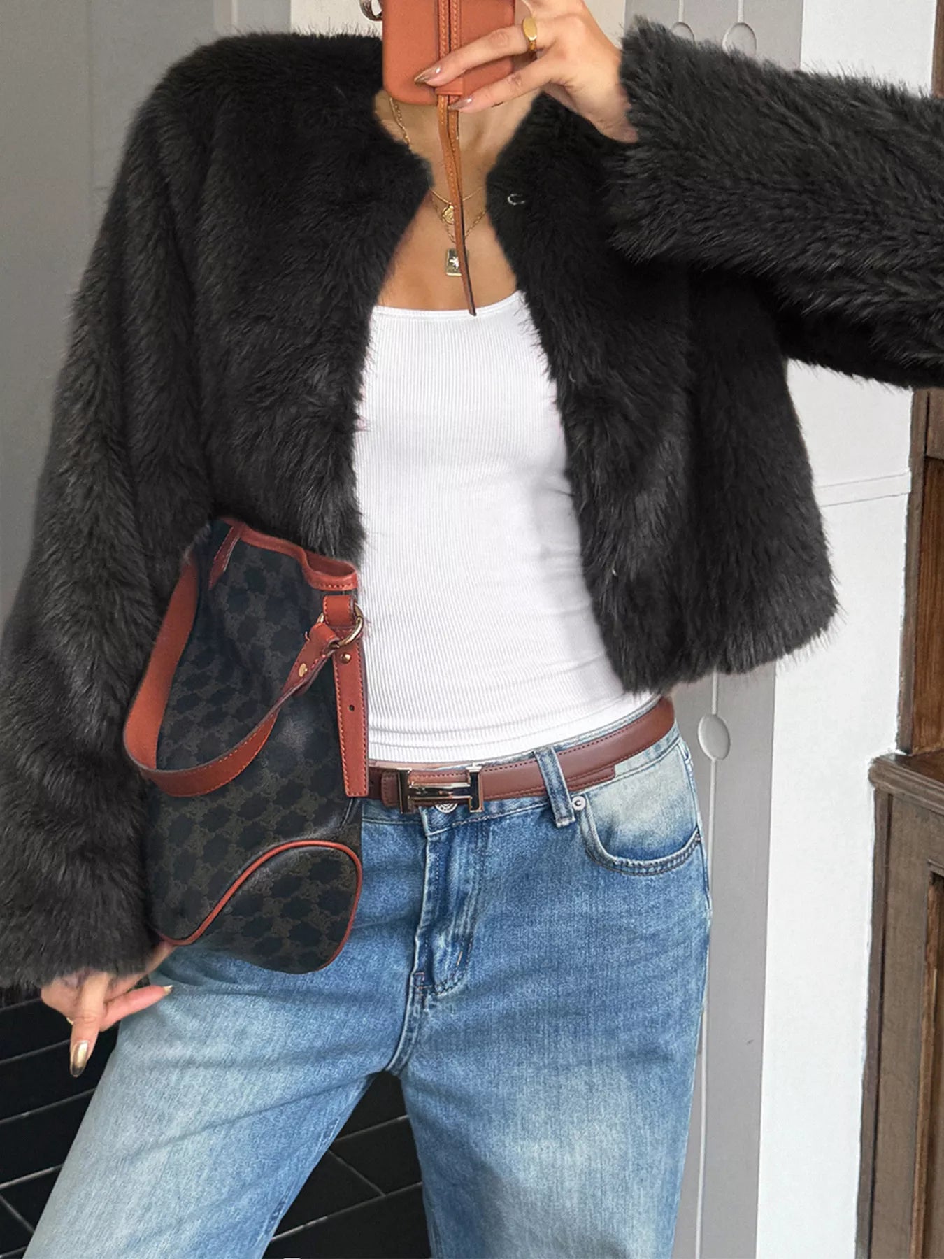 Faux Fur Cropped Outerwear - FLORENTINE IRIS