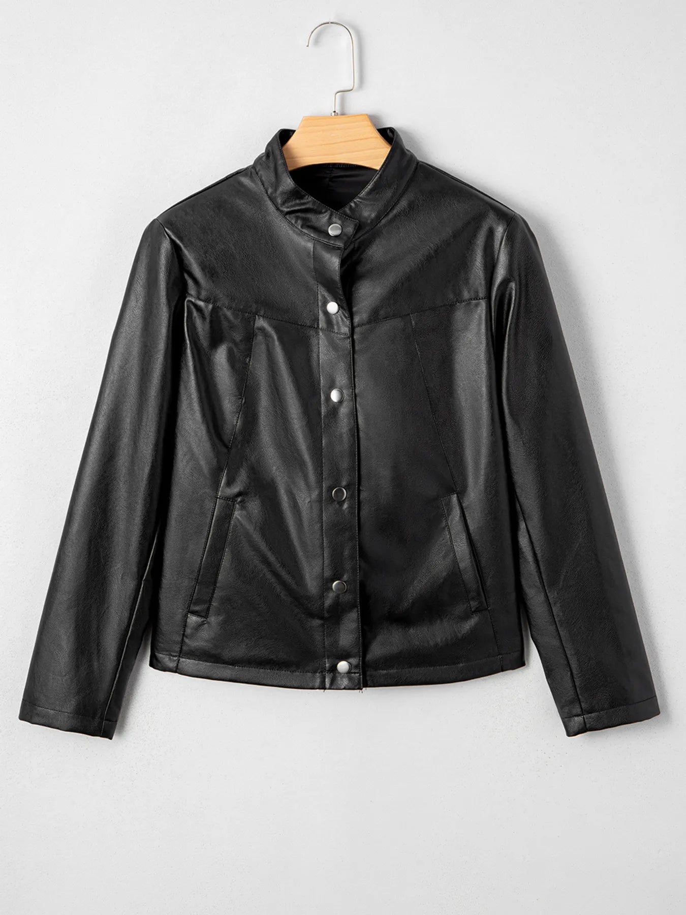 Faux Leather Buttoned Front Boxy Jacket - FLORENTINE IRIS