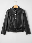 Faux Leather Buttoned Front Boxy Jacket - FLORENTINE IRIS