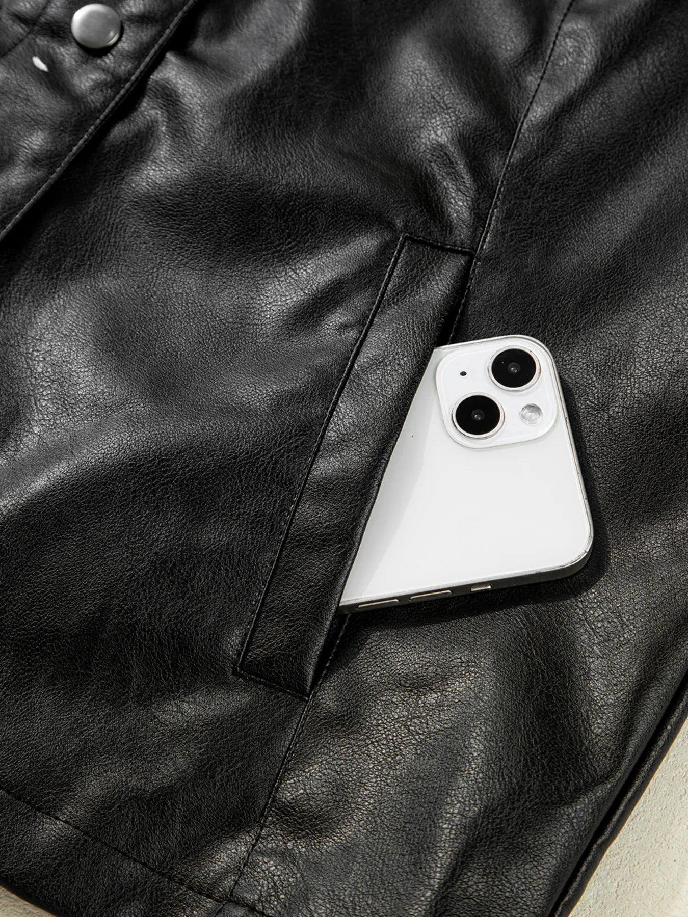 Faux Leather Buttoned Front Boxy Jacket - FLORENTINE IRIS