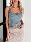 Fitted Denim Corset Tank Top with Front Zip - FLORENTINE IRIS