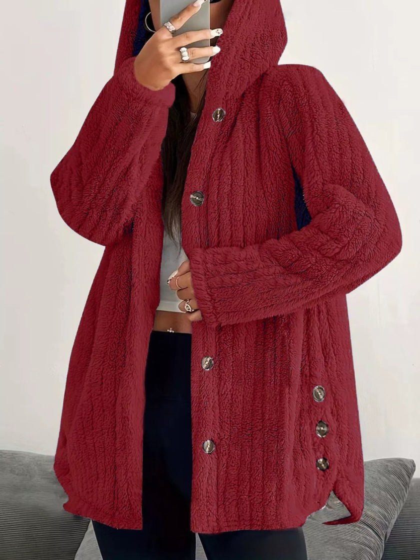Fleece Hooded Outerwear Plus Size - FLORENTINE IRIS