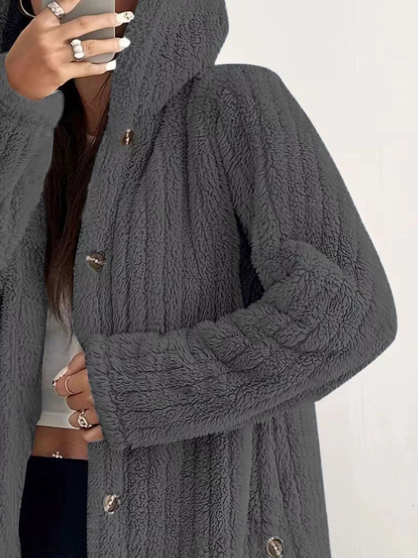 Fleece Hooded Outerwear Plus Size - FLORENTINE IRIS