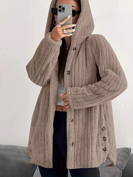 Fleece Hooded Outerwear Plus Size - FLORENTINE IRIS