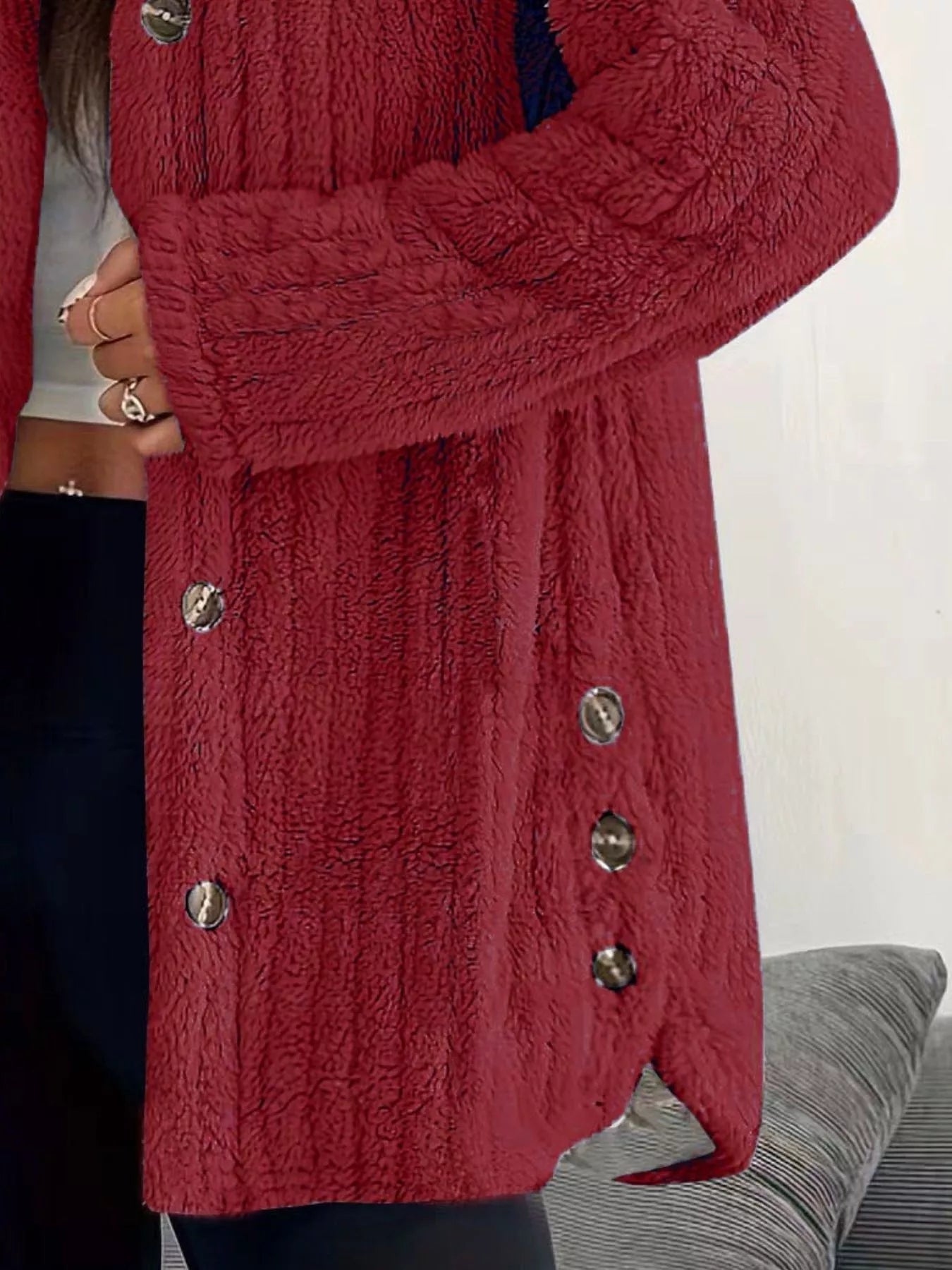 Fleece Hooded Outerwear Plus Size - FLORENTINE IRIS