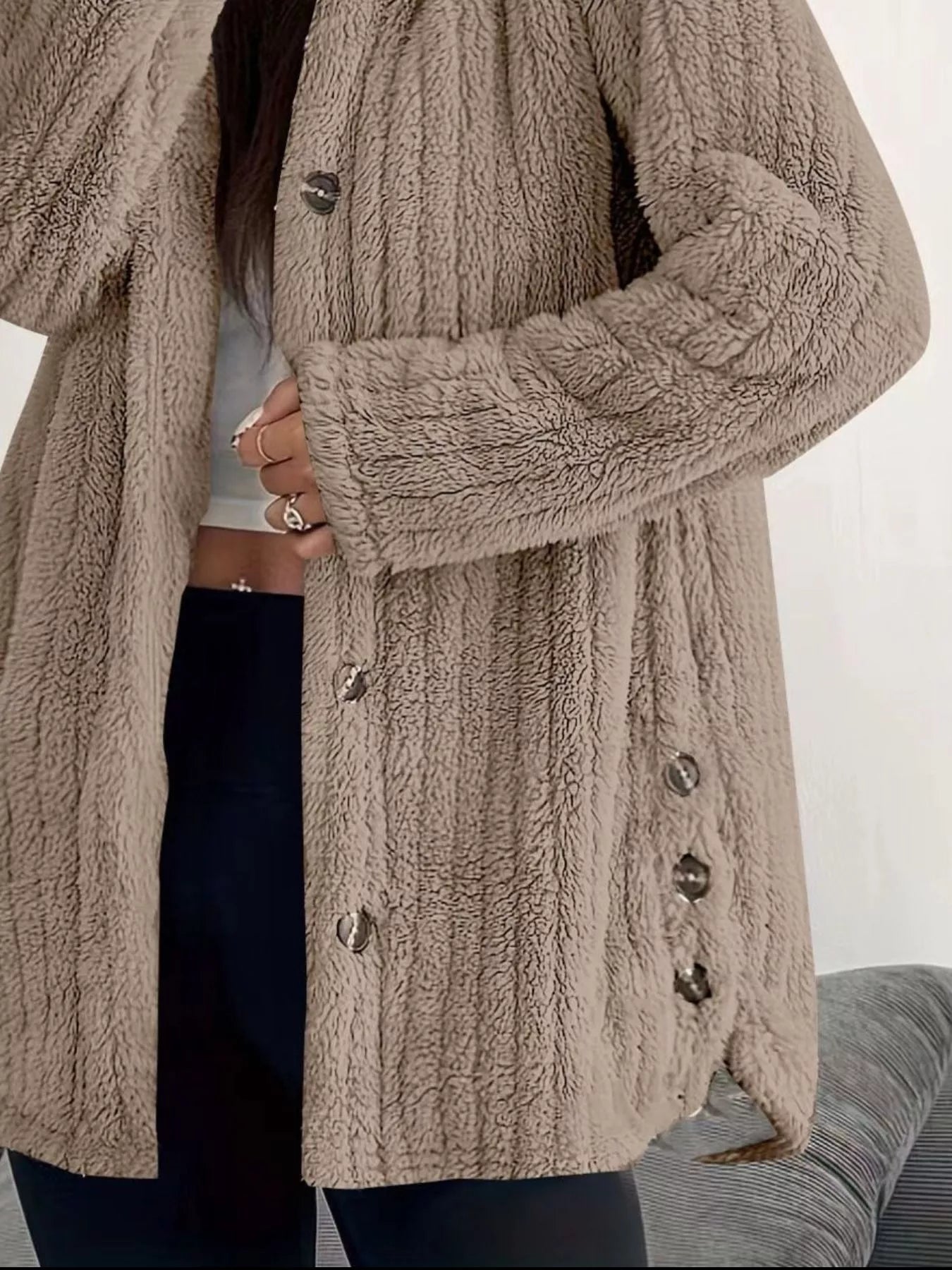 Fleece Hooded Outerwear Plus Size - FLORENTINE IRIS