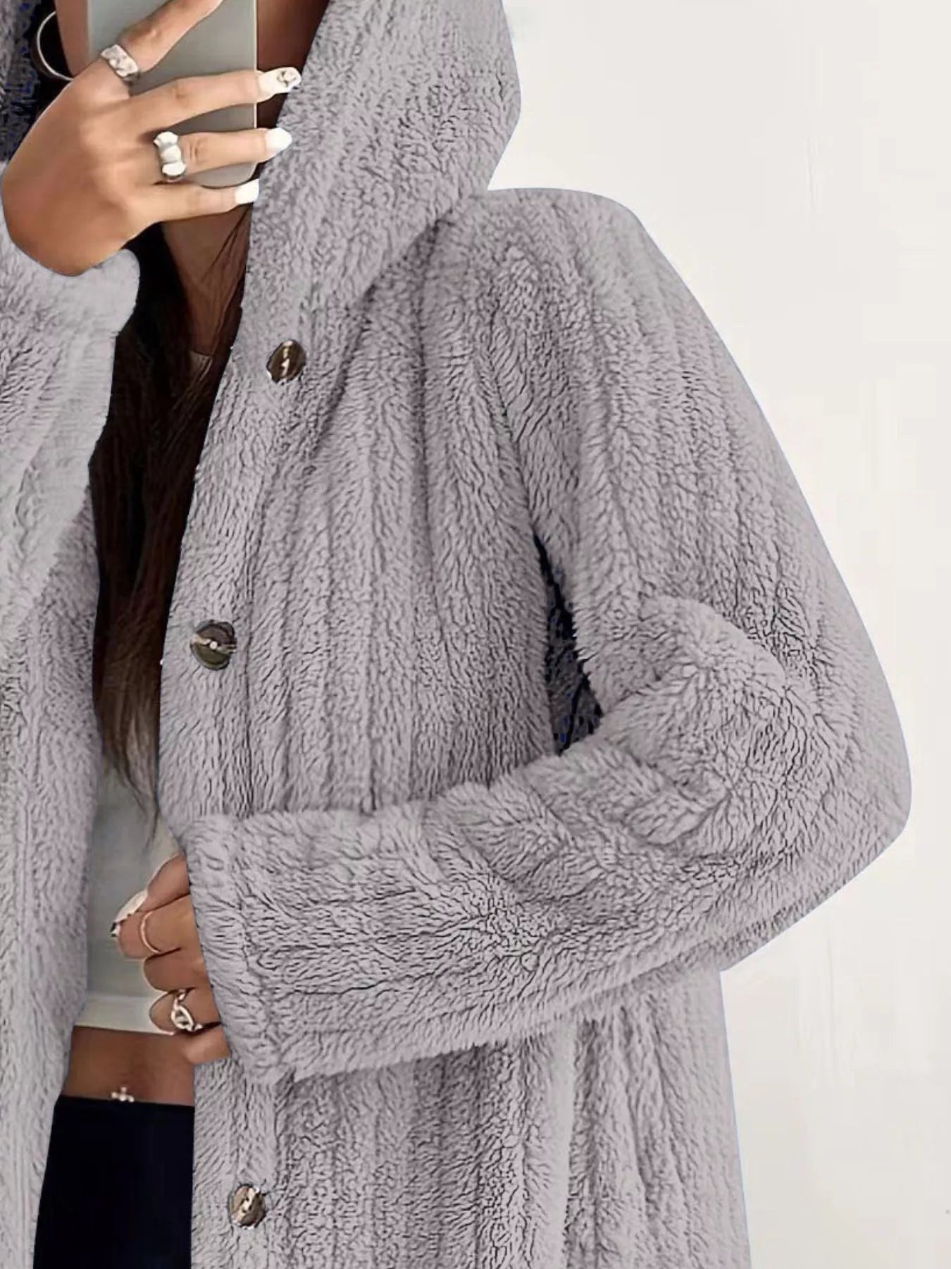 Fleece Hooded Outerwear Plus Size - FLORENTINE IRIS