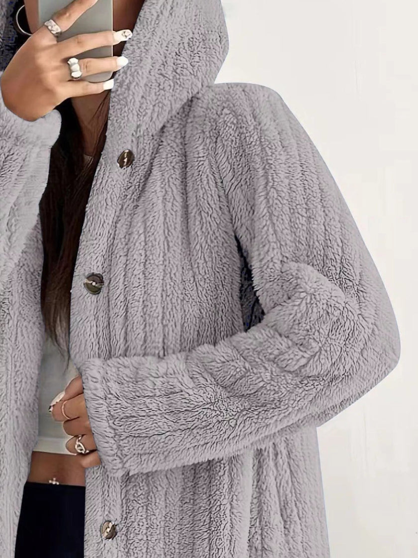 Fleece Hooded Outerwear Plus Size - FLORENTINE IRIS