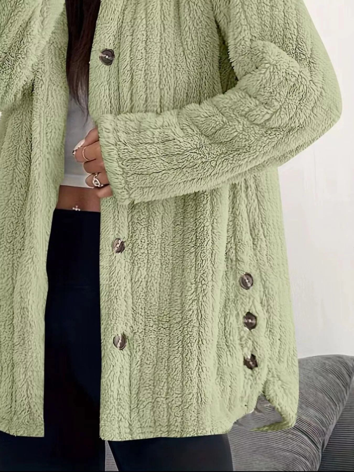 Fleece Hooded Outerwear Plus Size - FLORENTINE IRIS