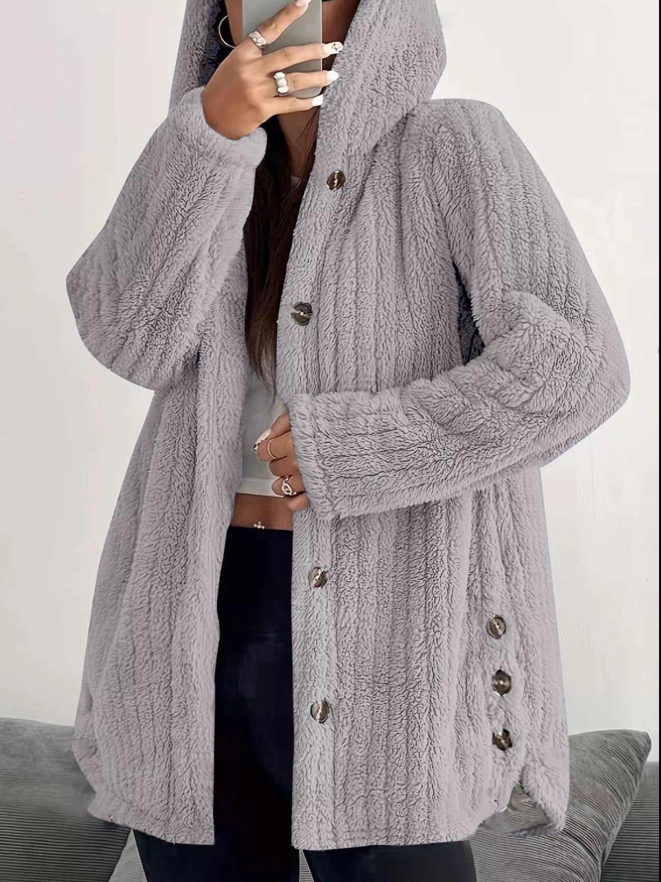 Fleece Hooded Outerwear Plus Size - FLORENTINE IRIS
