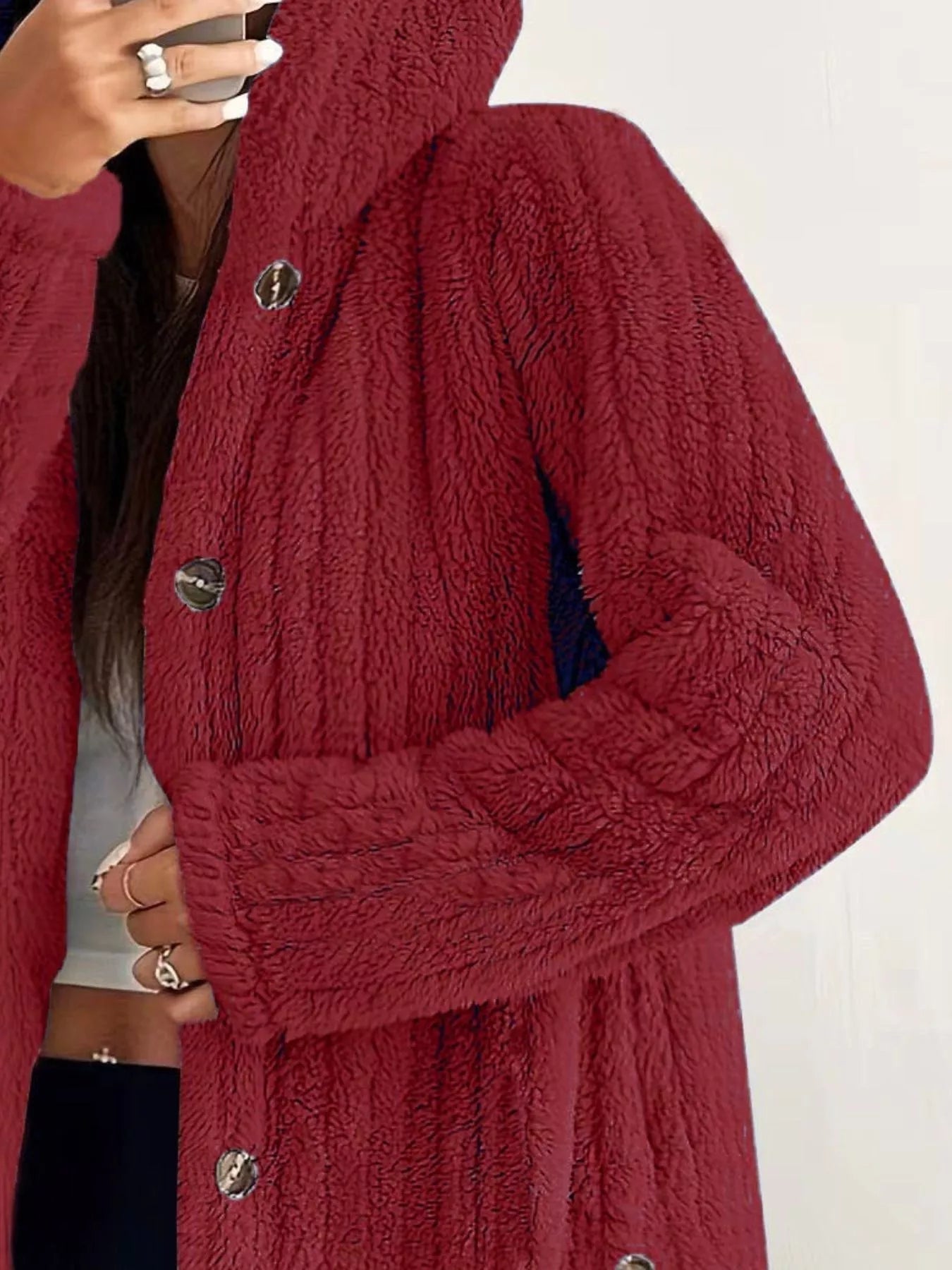 Fleece Hooded Outerwear Plus Size - FLORENTINE IRIS