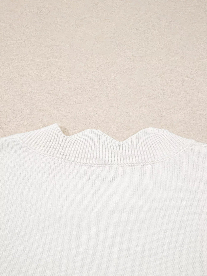 Floral Embroidered Scallop Hem Cropped Sweater - FLORENTINE IRIS