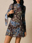 Floral Leopard Print Slit Sleeve Mini Dress - FLORENTINE IRIS