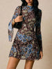 Floral Leopard Print Slit Sleeve Mini Dress - FLORENTINE IRIS