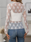Floral Mock Neck Long Sleeve Mesh Top - FLORENTINE IRIS