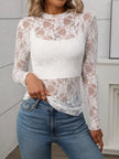 Floral Mock Neck Long Sleeve Mesh Top - FLORENTINE IRIS