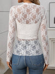 Floral Mock Neck Long Sleeve Mesh Top - FLORENTINE IRIS