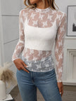 Floral Mock Neck Long Sleeve Mesh Top - FLORENTINE IRIS