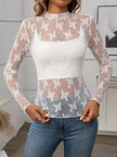 Floral Mock Neck Long Sleeve Mesh Top - FLORENTINE IRIS