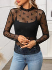 Floral Mock Neck Long Sleeve Mesh Top - FLORENTINE IRIS