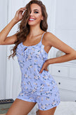 Floral Tied Cami and Shorts Pajama Set - FLORENTINE IRIS