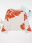 Flower Pattern Wide Sleeve Baggy Sweater - FLORENTINE IRIS