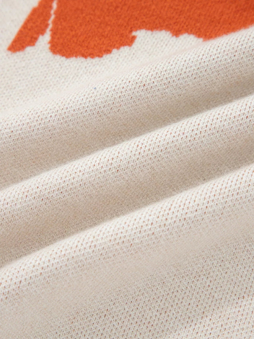 Flower Pattern Wide Sleeve Baggy Sweater - FLORENTINE IRIS