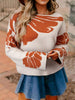 Flower Pattern Wide Sleeve Baggy Sweater - FLORENTINE IRIS