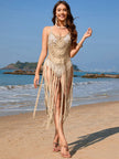 Fringe Openwork Spaghetti Strap Cover - Up - FLORENTINE IRIS