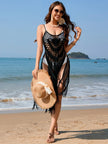 Fringe Openwork Spaghetti Strap Cover - Up - FLORENTINE IRIS