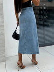 Front Button Slit Midi Denim Skirt - FLORENTINE IRIS