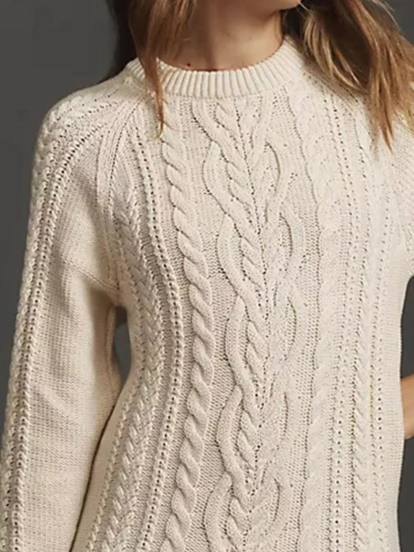 Full Size Cable - Knit Mini Sweater Dress Plus Size - FLORENTINE IRIS