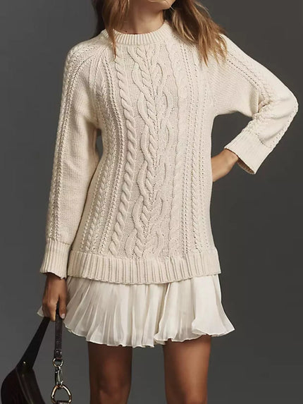 Full Size Cable - Knit Mini Sweater Dress Plus Size - FLORENTINE IRIS