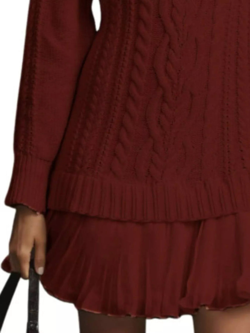 Full Size Cable - Knit Mini Sweater Dress Plus Size - FLORENTINE IRIS