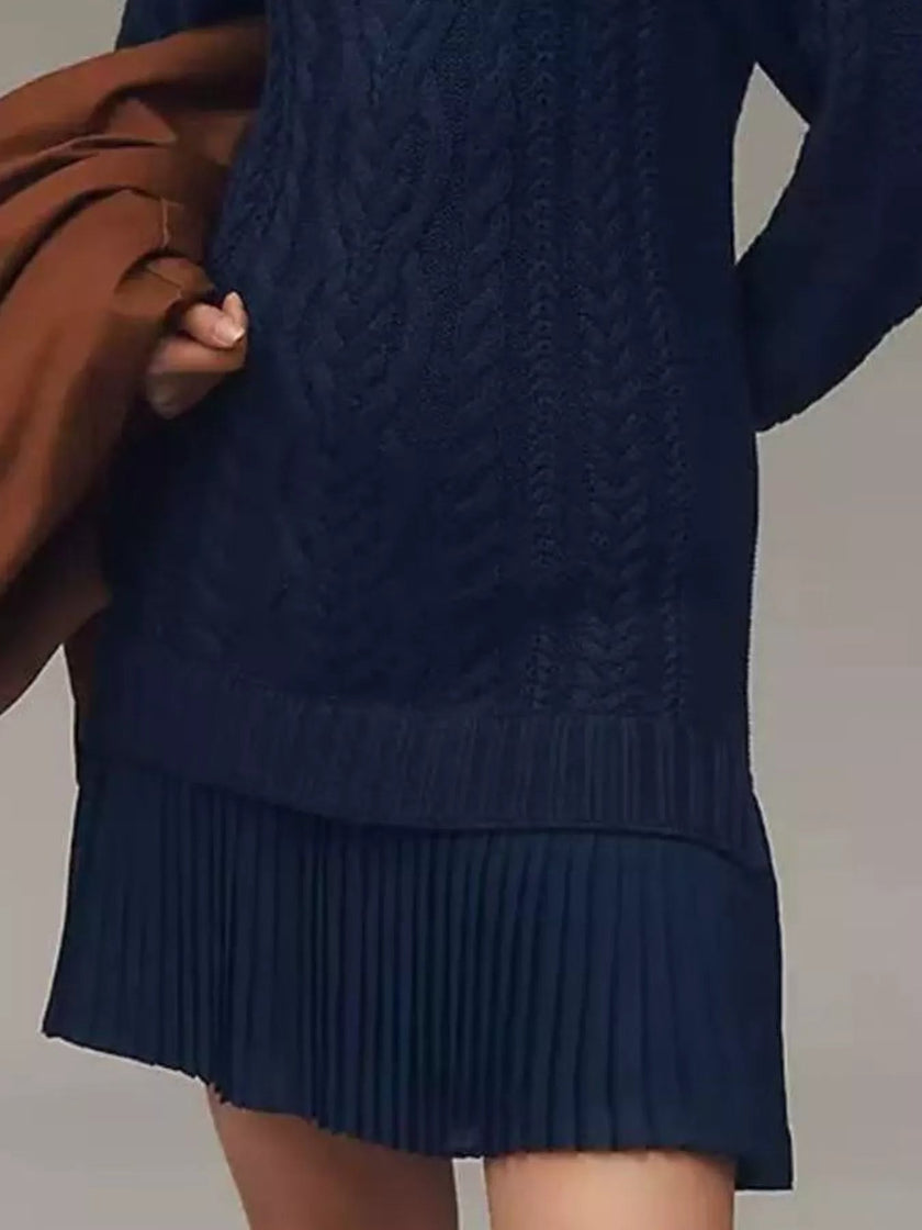 Full Size Cable - Knit Mini Sweater Dress Plus Size - FLORENTINE IRIS