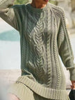 Full Size Cable - Knit Mini Sweater Dress Plus Size - FLORENTINE IRIS