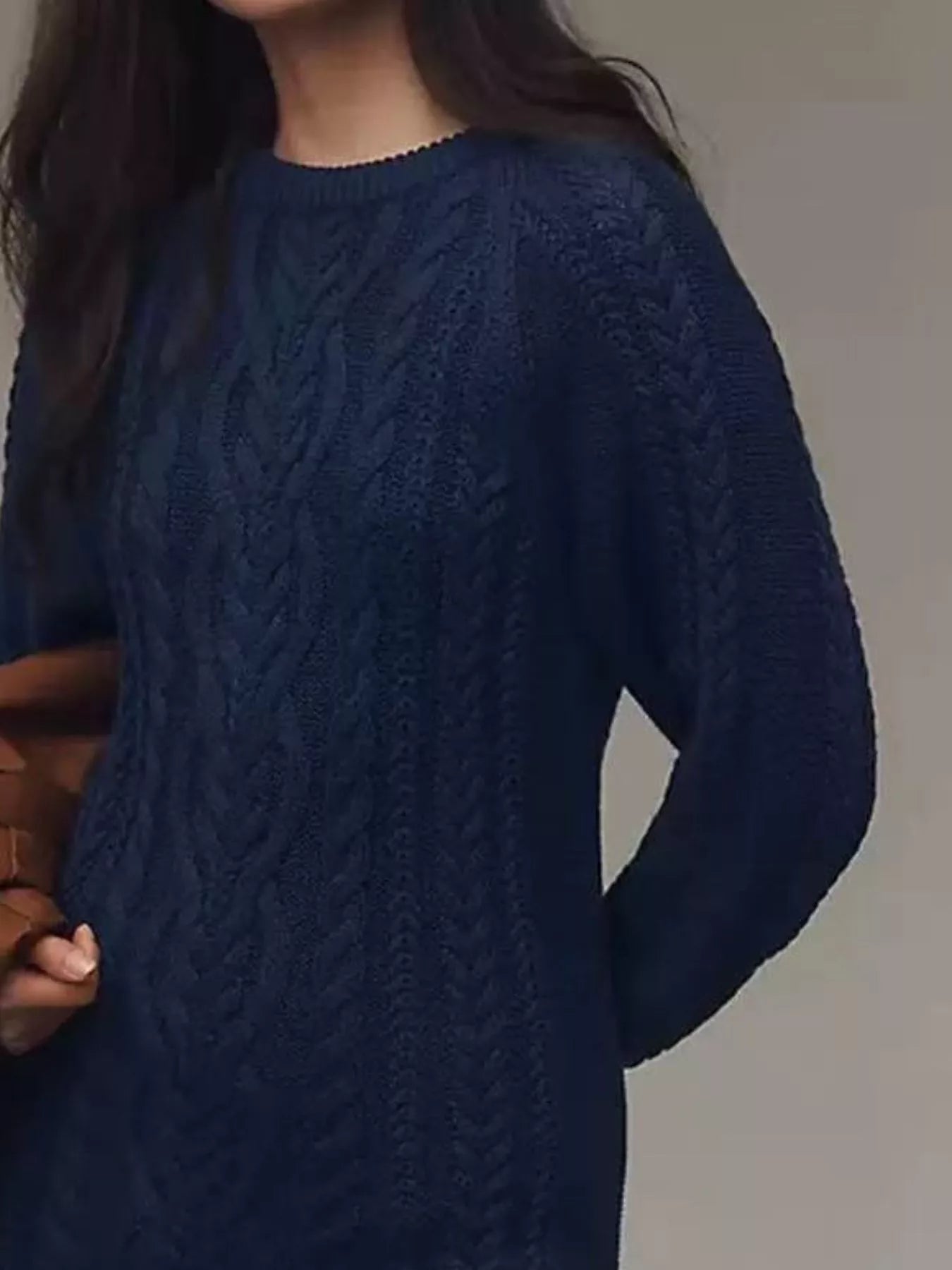 Full Size Cable - Knit Mini Sweater Dress Plus Size - FLORENTINE IRIS