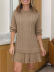 Full Size Cable - Knit Mini Sweater Dress Plus Size - FLORENTINE IRIS