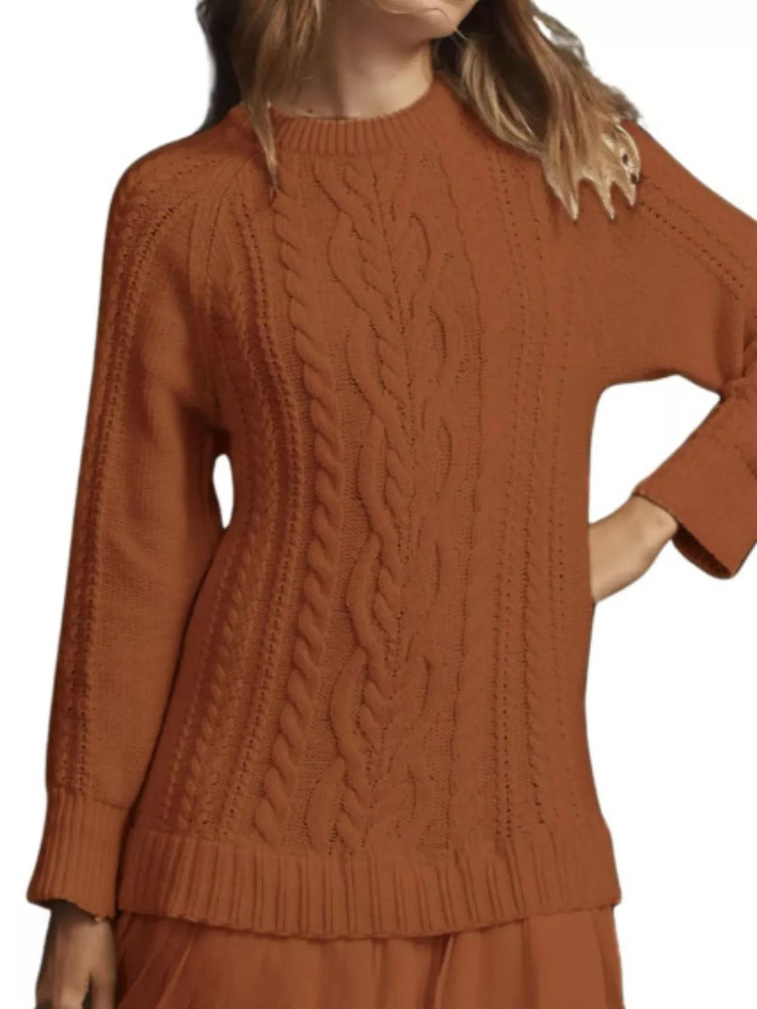 Full Size Cable - Knit Mini Sweater Dress Plus Size - FLORENTINE IRIS