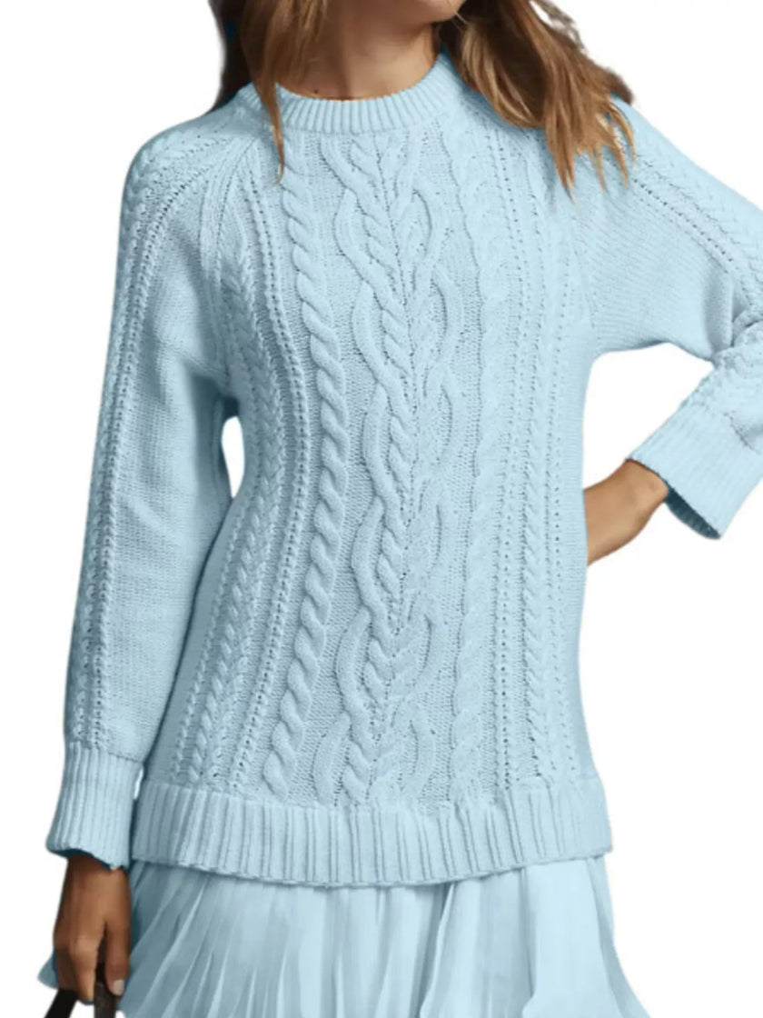 Full Size Cable - Knit Mini Sweater Dress Plus Size - FLORENTINE IRIS