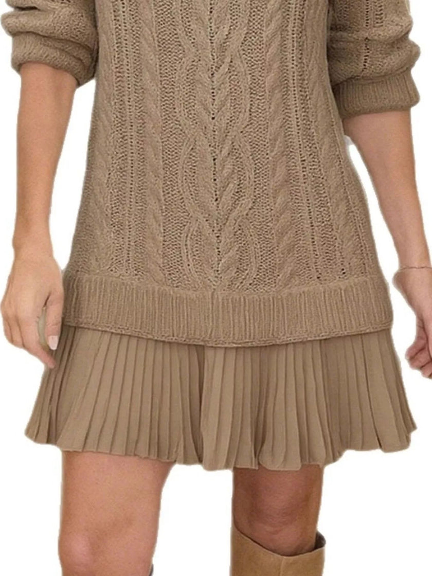 Full Size Cable - Knit Mini Sweater Dress Plus Size - FLORENTINE IRIS